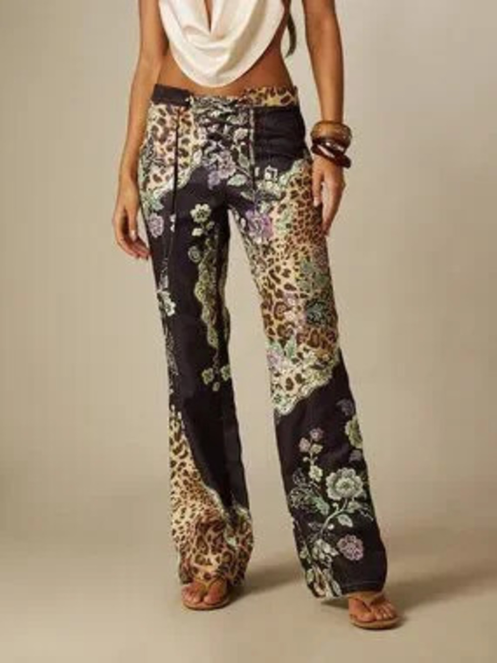 Multicolor Boho Women's Baroque Pattern Low Rise Flared Pants